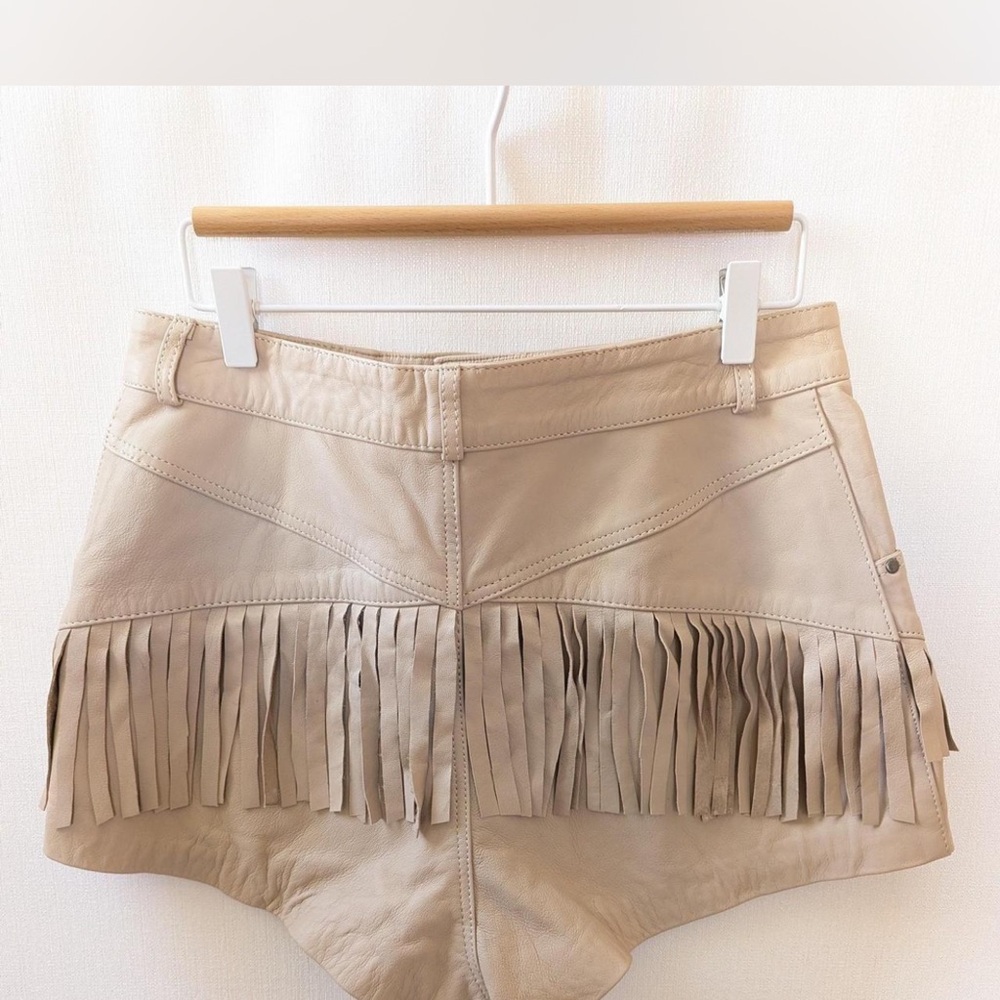 Nasty Gal Beige Genuine Leather Fringe Shorts - Picture 2 of 2